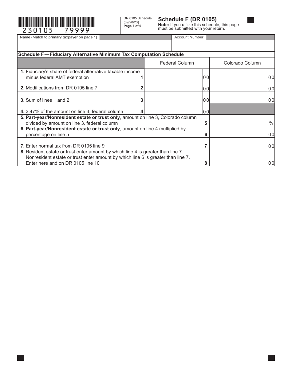 Form DR0105 Fiduciary Income Tax Return - Colorado, Page 7
