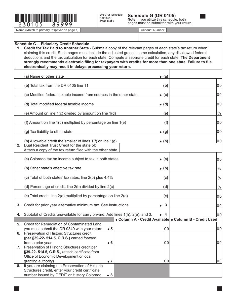 Form DR0105 Download Fillable PDF or Fill Online Fiduciary Income Tax ...