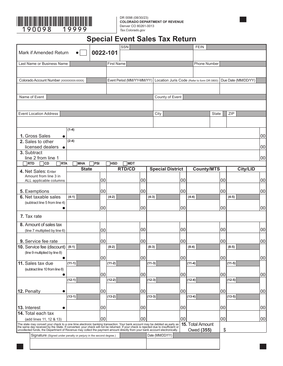 Form DR0098 Download Fillable PDF or Fill Online Special Event Sales