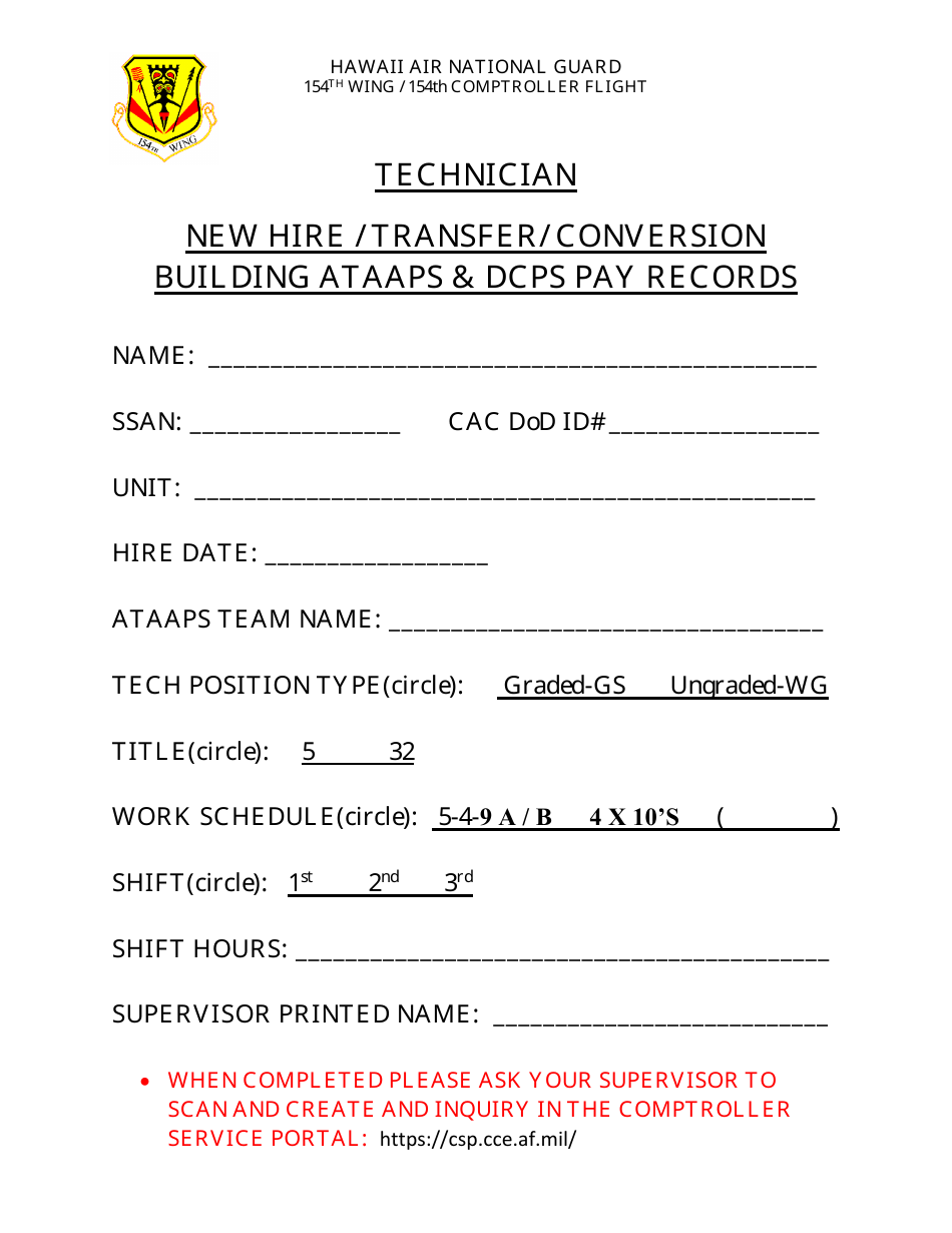 Technician - New Hire / Transfer / Conversion Building Ataaps  Dcps Pay Records - Hawaii, Page 1