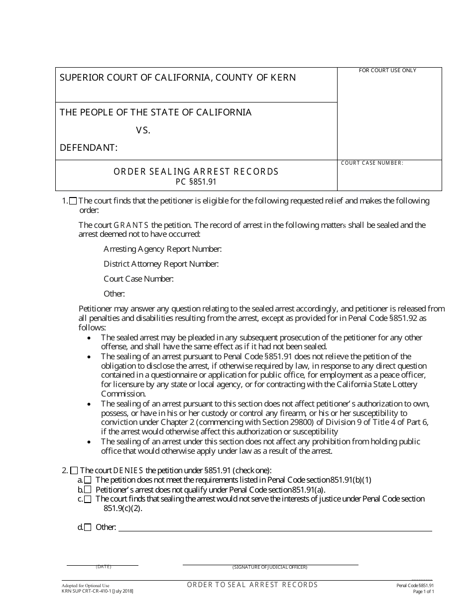 Form KRN SUP CRTCR4101 Fill Out, Sign Online and Download Fillable
