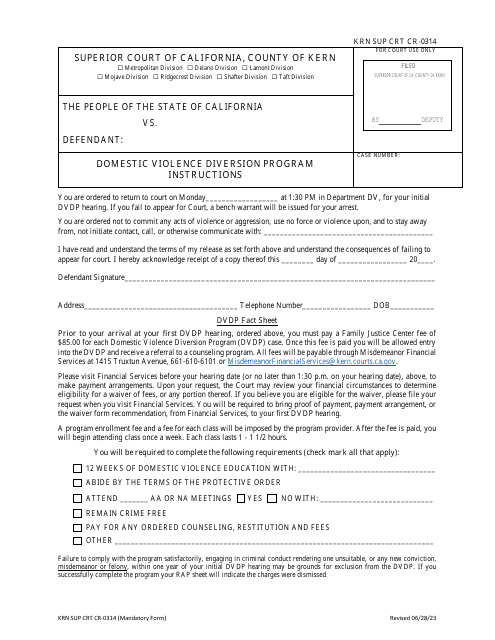 Form KRN SUP CRT CR-0314 Domestic Violence Diversion Program Instructions - County of Kern, California