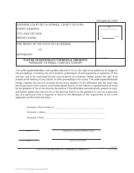 Document preview: Form KRN SUP CRT CR-977 Waiver of Defendant's Personal Presence Pursuant to Penal Code Section 977 - County of Kern, California
