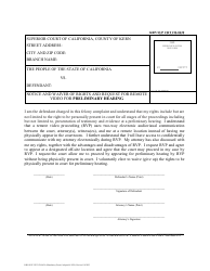 Document preview: Form KRN SUP CRT CR-0420 Notice and Waiver of Rights and Request for Remote Video for Preliminary Hearing - County of Kern, California
