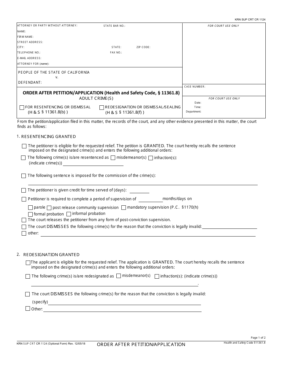 Form Krn Sup Crt Cr 1124 Fill Out Sign Online And Download Fillable Pdf County Of Kern 5746