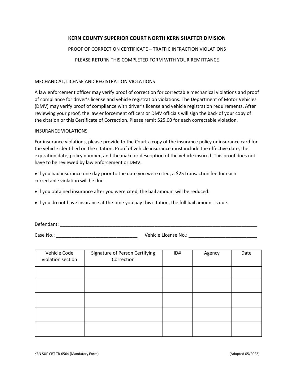 Form KRN SUP CRT TR 0504 Fill Out Sign Online and Download Fillable