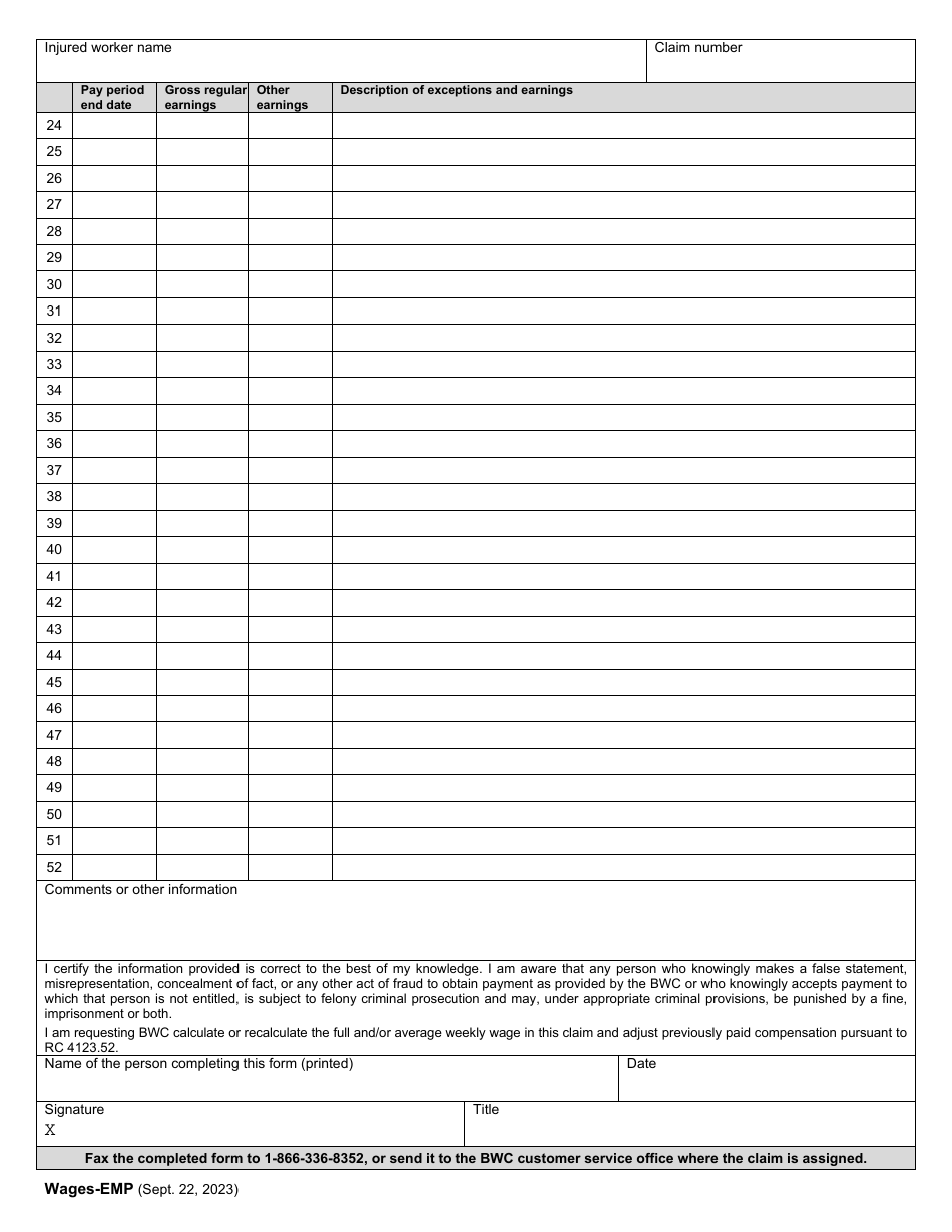 Form WAGES-EMP Employer Report of Employee Earnings - Ohio, Page 3