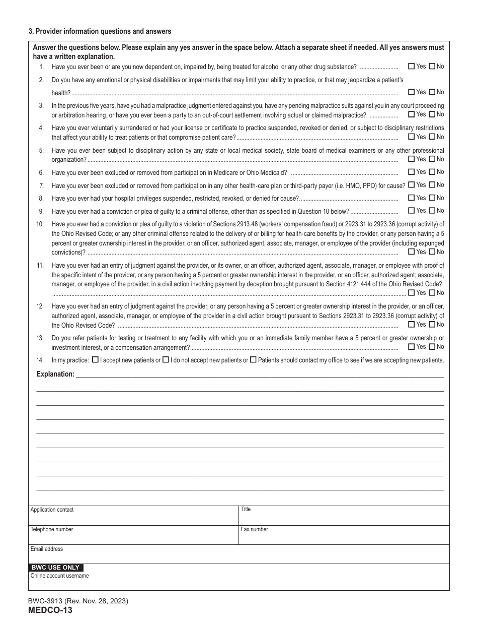 Form MEDCO-13 (BWC-3913) Application for Provider Enrollment and Certification - Ohio, Page 4