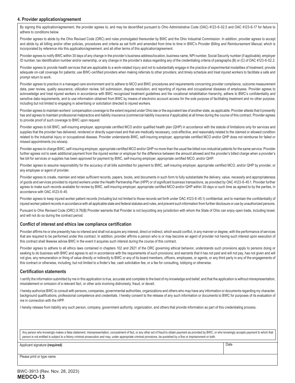 Form MEDCO-13 (BWC-3913) Application for Provider Enrollment and Certification - Ohio, Page 5