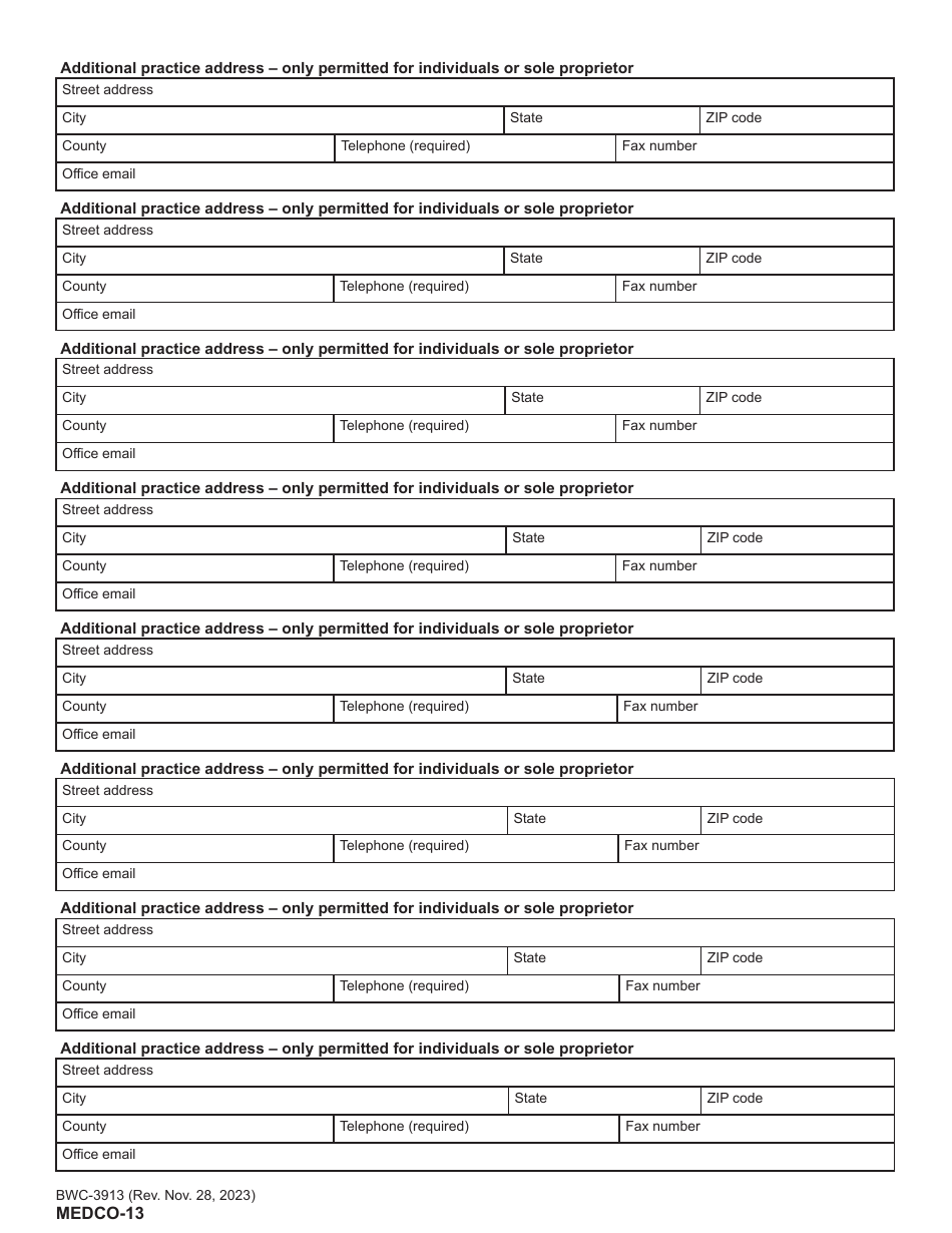Form MEDCO-13 (BWC-3913) Application for Provider Enrollment and Certification - Ohio, Page 7