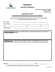 Document preview: Complaint Form - County of Ventura, California