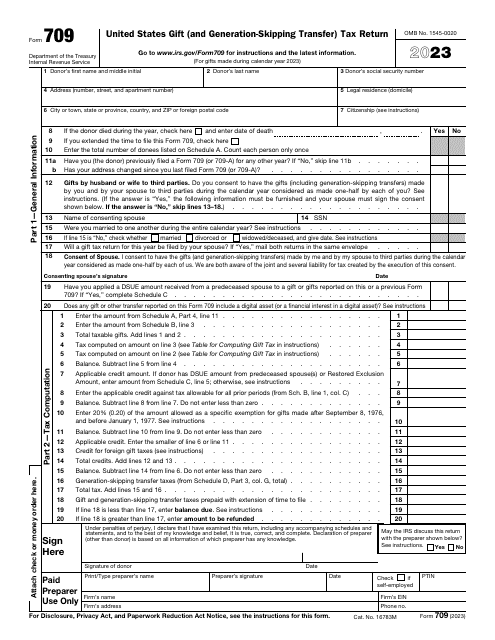 IRS Form 709 United States Gift (And Generation-Skipping Transfer) Tax Return, 2023
