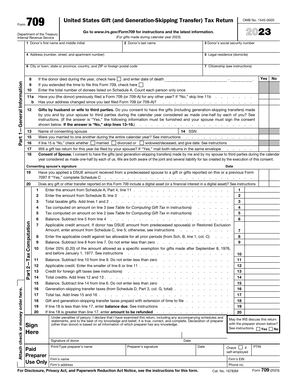 IRS Form 709 Download Fillable PDF or Fill Online United States Gift