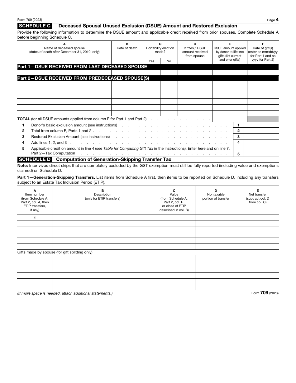 IRS Form 709 United States Gift (And Generation-Skipping Transfer) Tax Return, Page 4