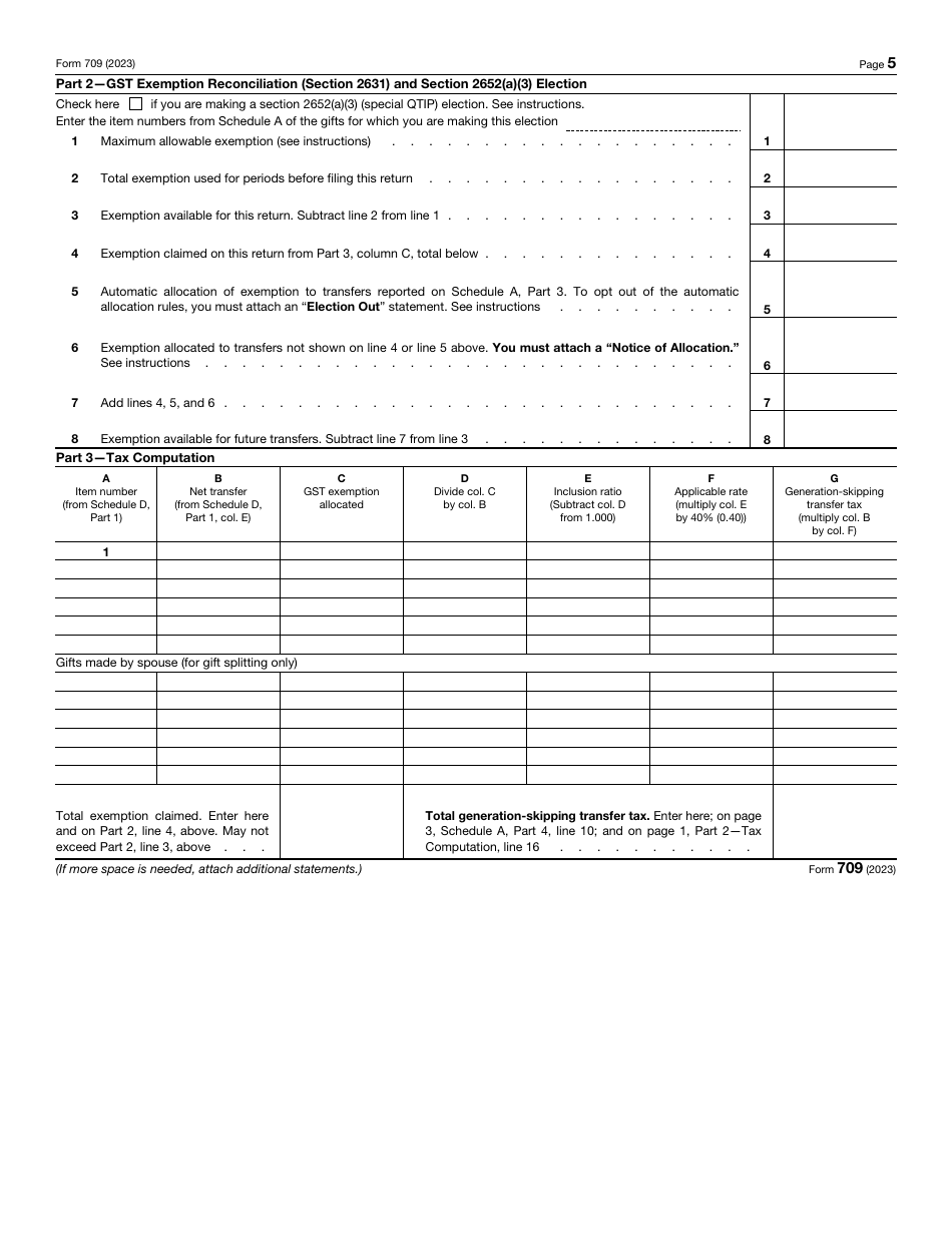 IRS Form 709 Download Fillable PDF or Fill Online United States Gift ...