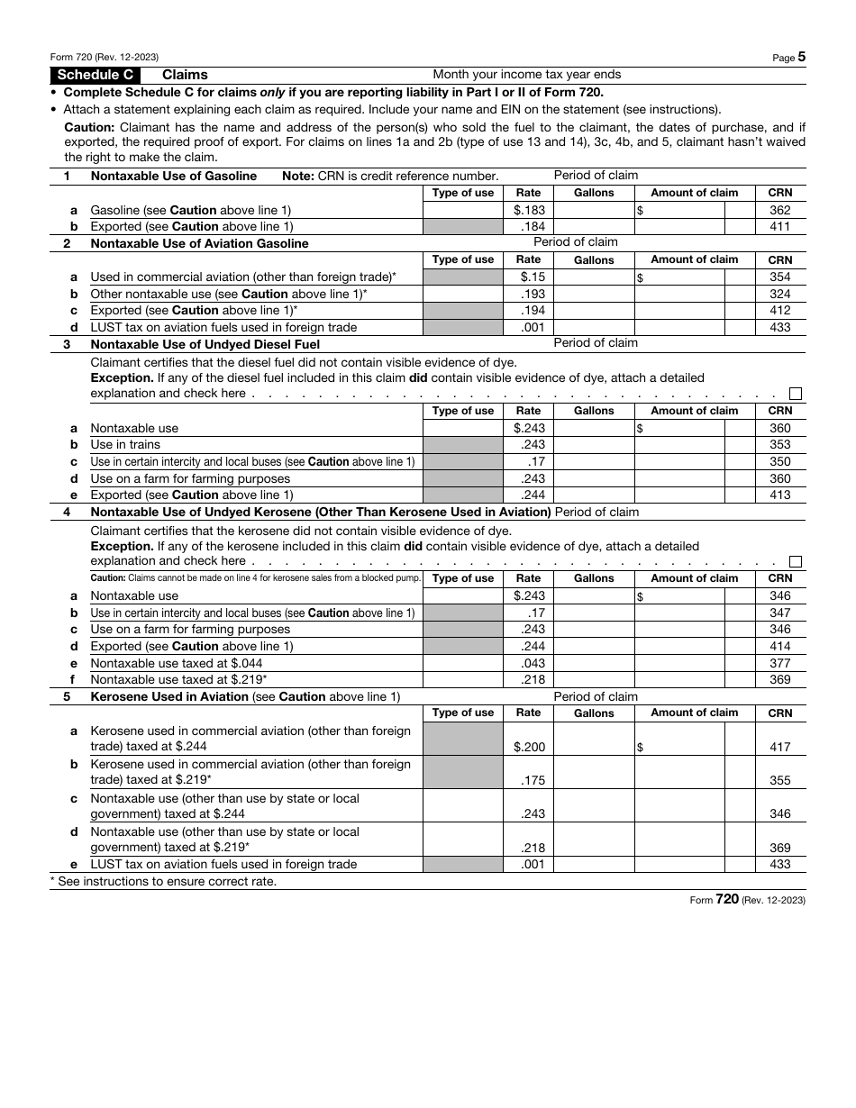 IRS Form 720 Quarterly Federal Excise Tax Return, Page 5