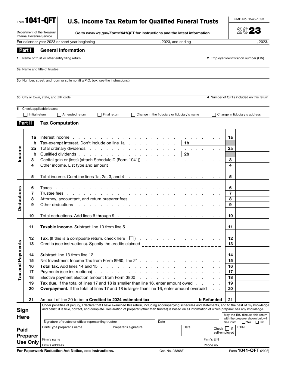 IRS Form 1041-QFT U.S. Income Tax Return for Qualified Funeral Trusts, Page 1