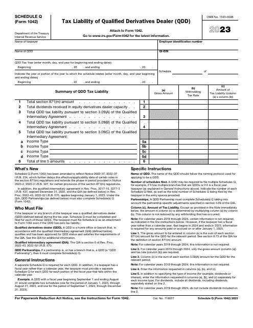 IRS Form 1042 Schedule Q Tax Liability of Qualified Derivatives Dealer (Qdd), 2023