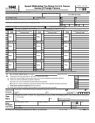 Document preview: IRS Form 1042 Annual Withholding Tax Return for U.S. Source Income of Foreign Persons, 2023