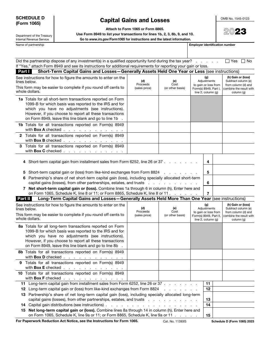 IRS Form 1065 Schedule D Capital Gains and Losses, Page 1