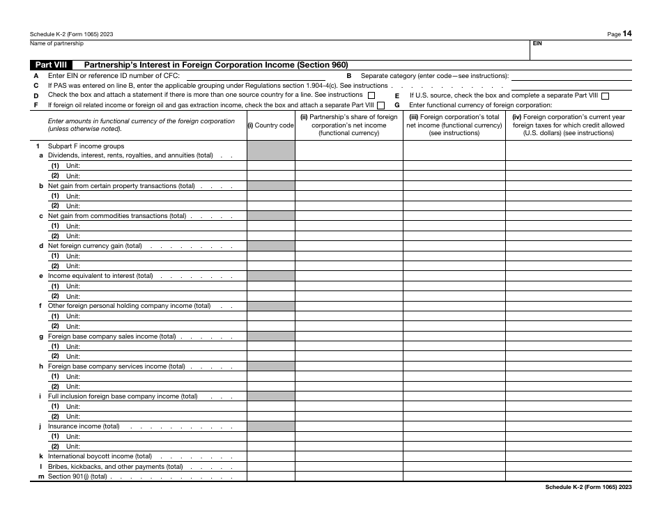 IRS Form 1065 Schedule K-2 Partners Distributive Share Items - International, Page 14