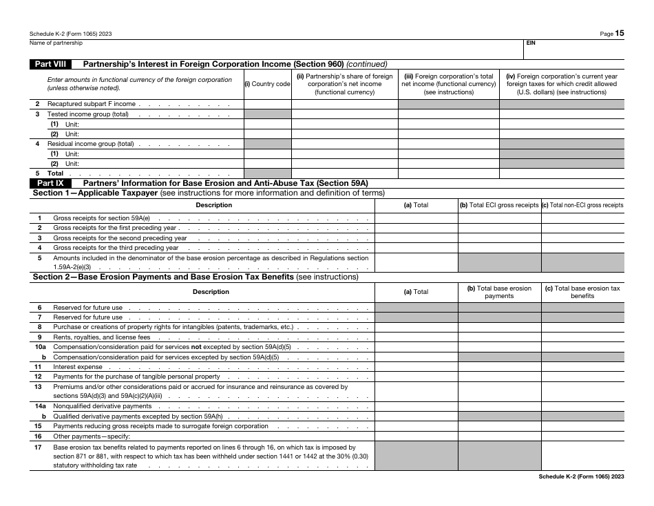 IRS Form 1065 Schedule K-2 Partners Distributive Share Items - International, Page 15