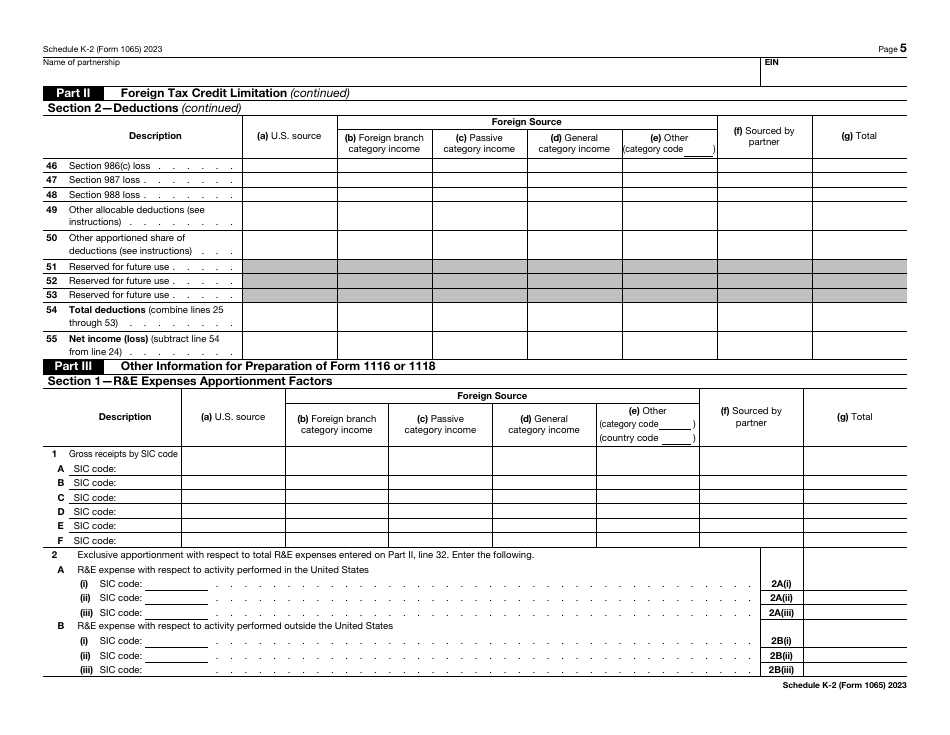IRS Form 1065 Schedule K-2 Partners Distributive Share Items - International, Page 5