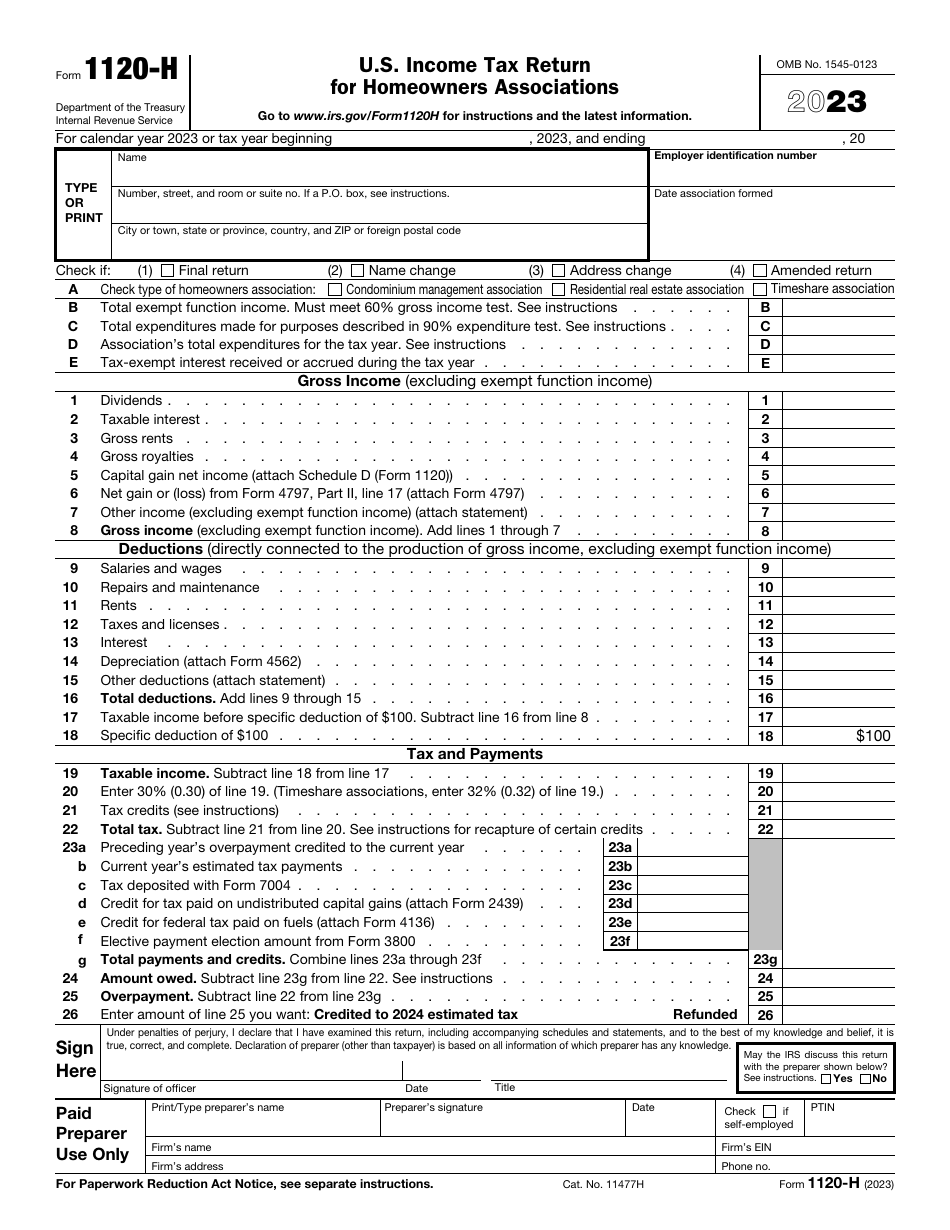 IRS Form 1120-H U.S. Income Tax Return for Homeowners Associations, Page 1