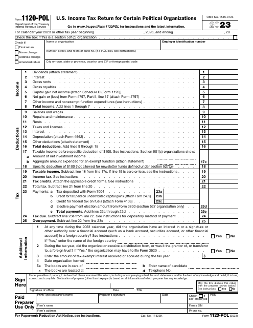 IRS Form 1120-POL 2023 Printable Pdf