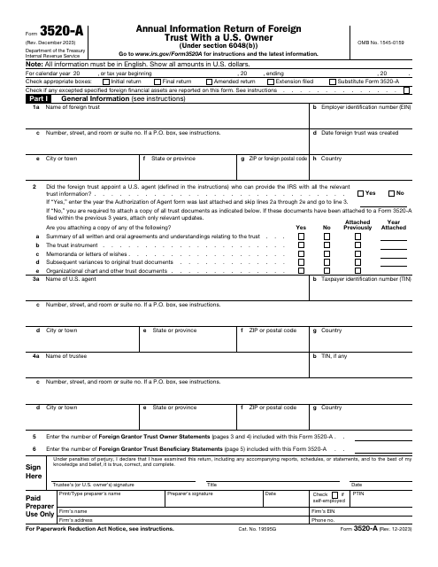 IRS Form 3520-A Annual Information Return of Foreign Trust With a U.S. Owner, 2023