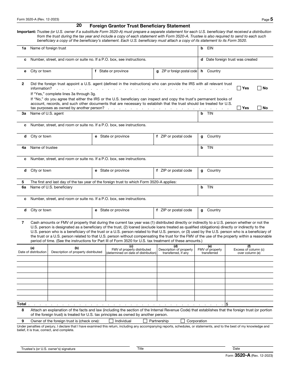 IRS Form 3520-A Download Fillable PDF or Fill Online Annual Information ...