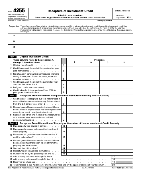 IRS Form 4255  Printable Pdf