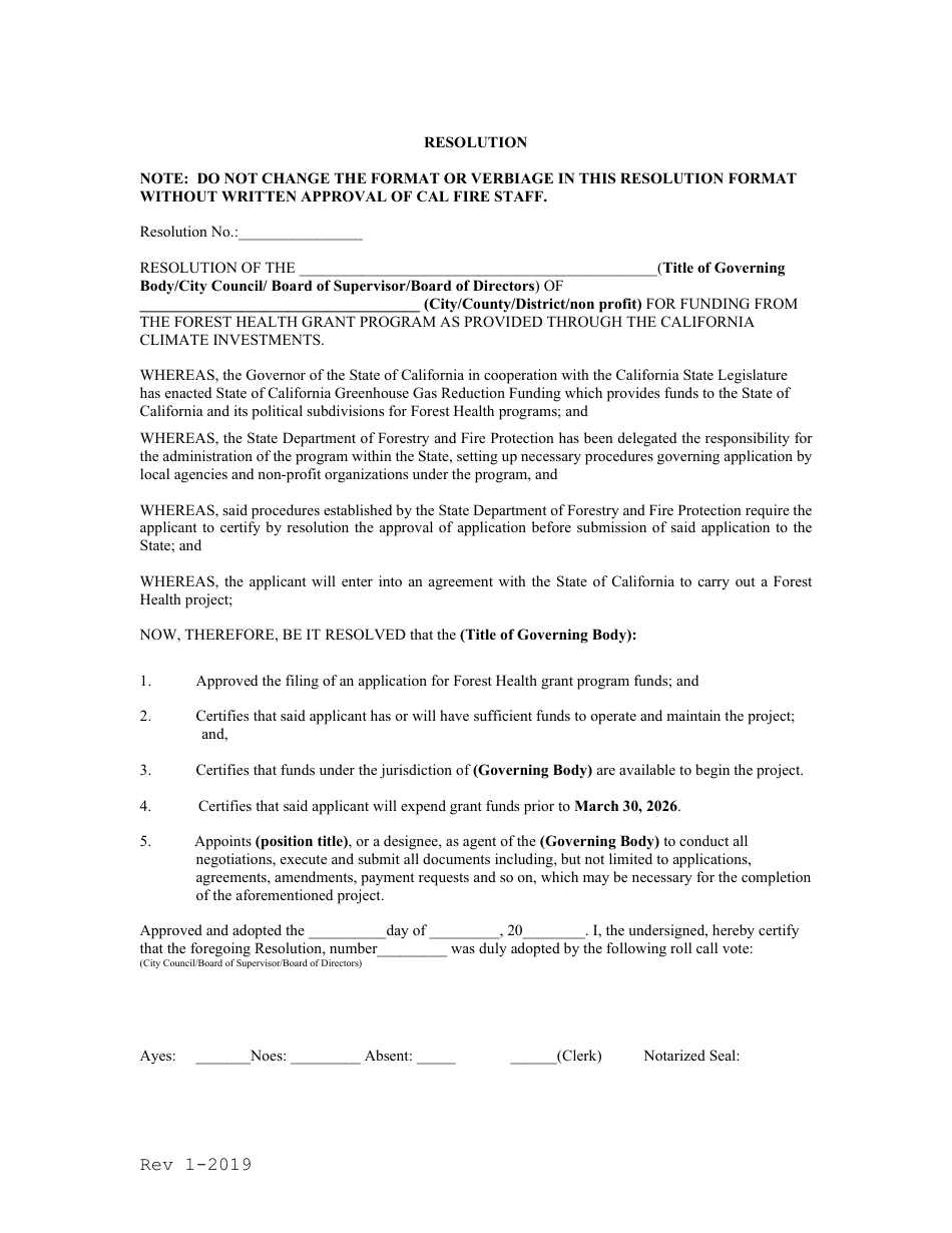 Resolution - Forest Health Program - California, Page 1