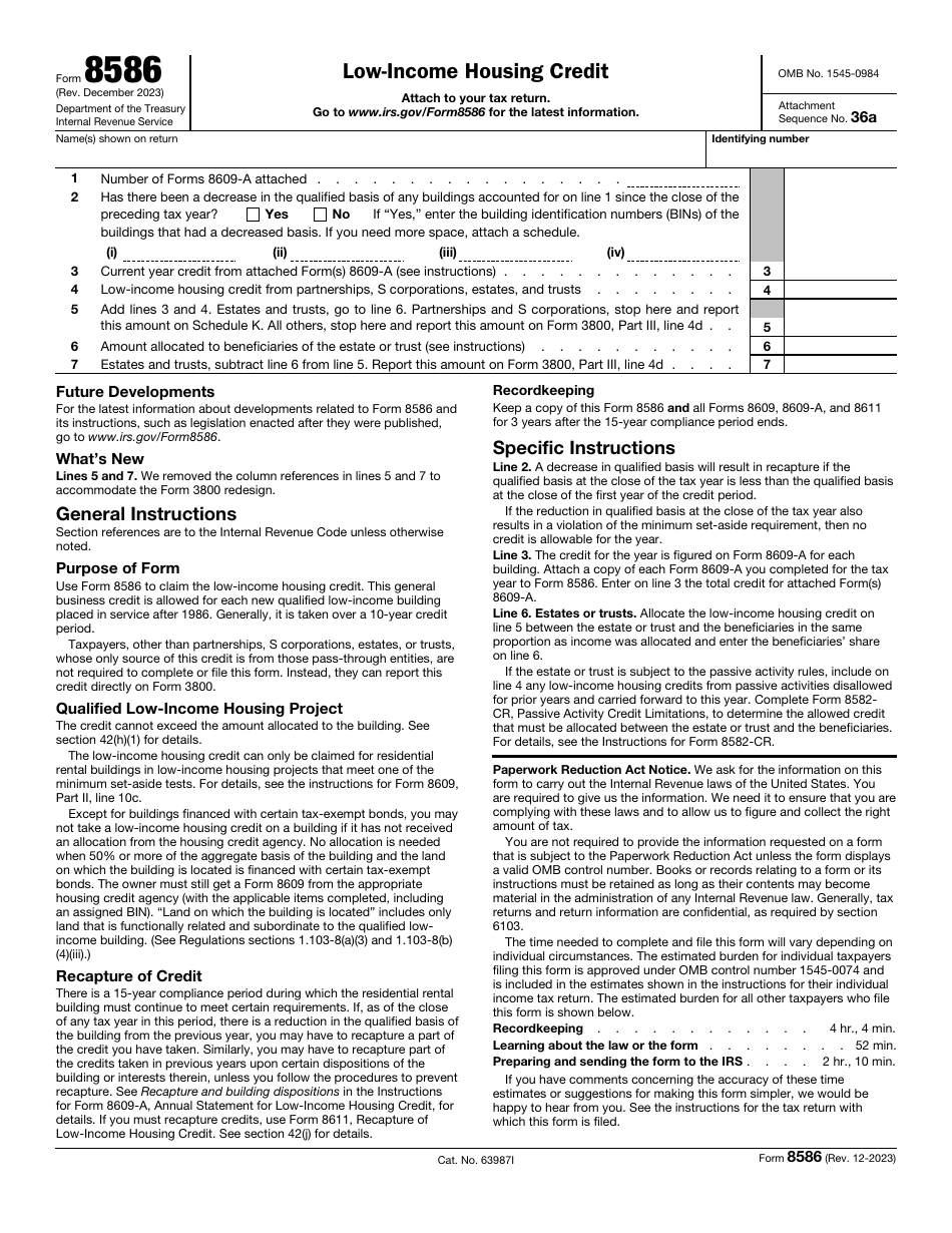 IRS Form 8586 Low-Income Housing Credit, Page 1