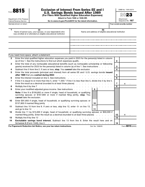 IRS Form 8815 2023 Printable Pdf