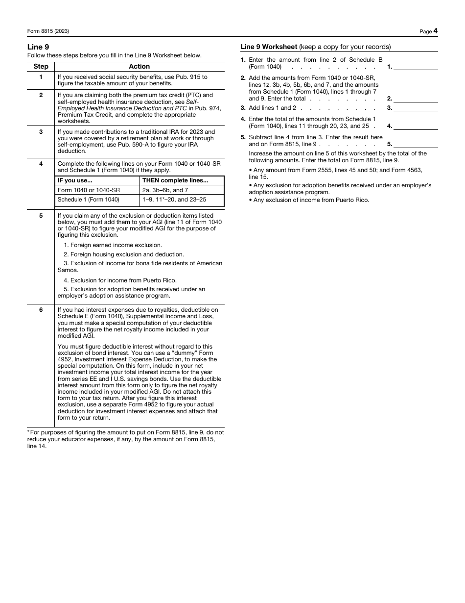 IRS Form 8815 Exclusion of Interest From Series Ee and I U.S. Savings Bonds Issued After 1989 (For Filers With Qualified Higher Education Expenses), Page 4