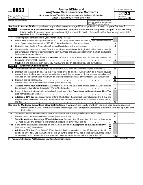 IRS Form 8853 Archer Msas and Long-Term Care Insurance Contracts, 2023