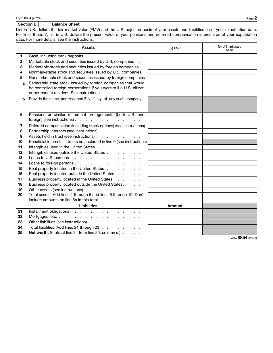 IRS Form 8854 Download Fillable PDF or Fill Online Initial and Annual ...