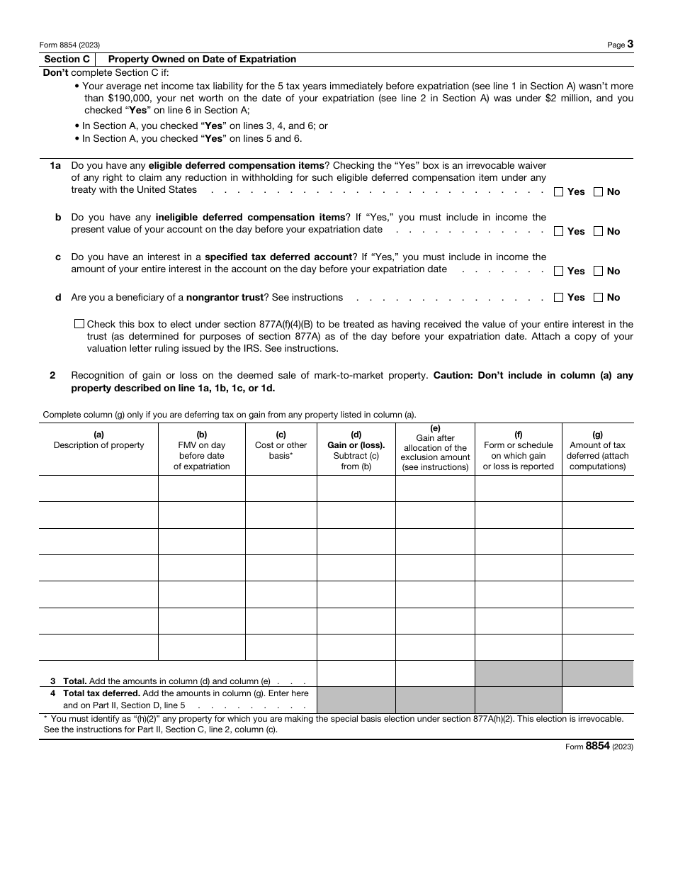IRS Form 8854 Initial and Annual Expatriation Statement, Page 3