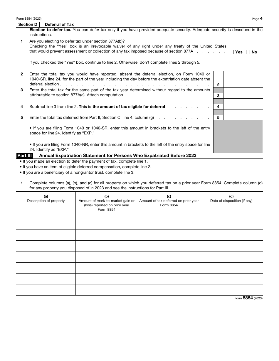 Irs Form 8854 Download Fillable Pdf Or Fill Online Initial And Annual 