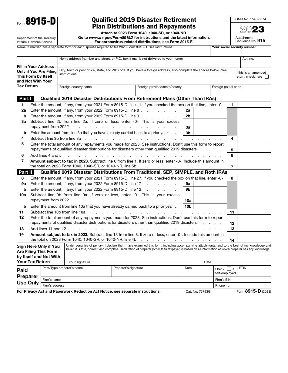 IRS Form 8915-D Qualified 2019 Disaster Retirement Plan Distributions and Repayments, Page 1