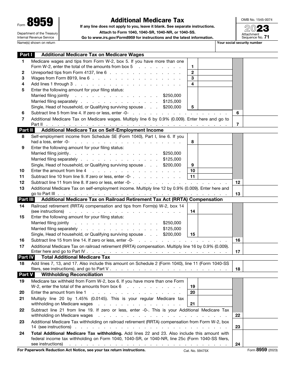 IRS Form 8959 Download Fillable PDF or Fill Online Additional Medicare ...