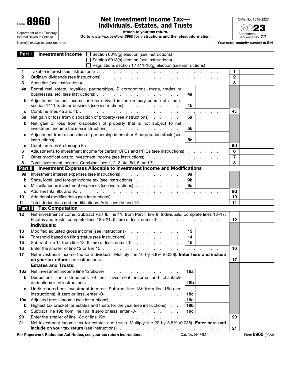 IRS Form 8960 Download Fillable PDF or Fill Online Net Investment ...