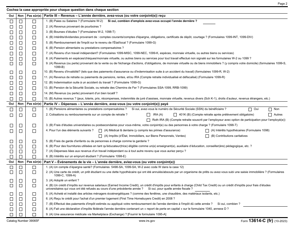 IRS Form 13614-C (FR) Intake / Interview and Quality Review Sheet (French), Page 2