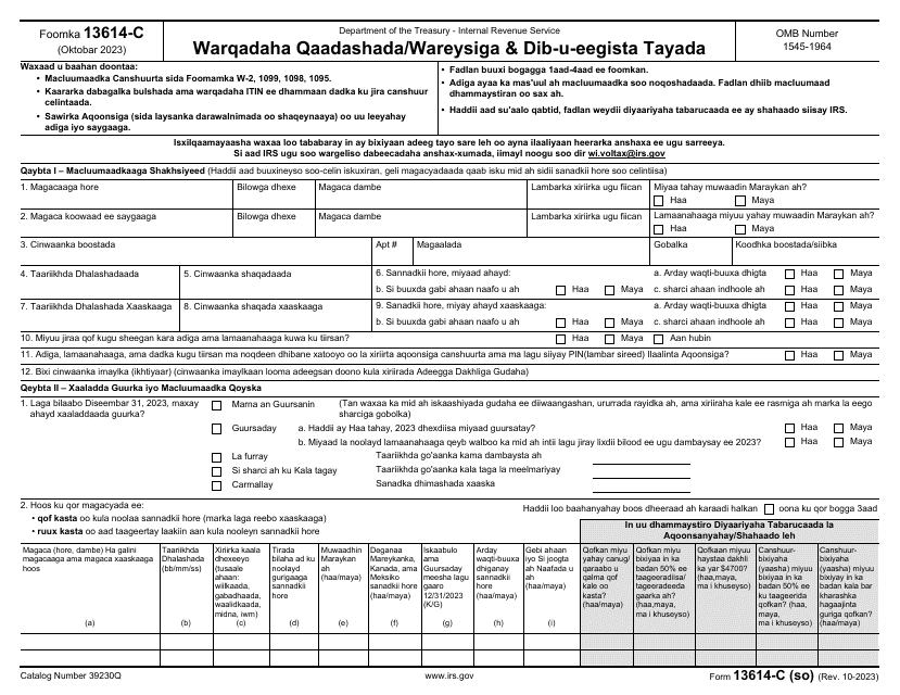 IRS Form 13614-C (SO) Intake/Interview and Quality Review Sheet (Somali)
