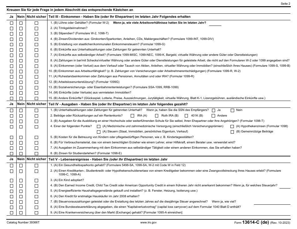 IRS Form 13614-C (DE) Intake / Interview and Quality Review Sheet (German), Page 2