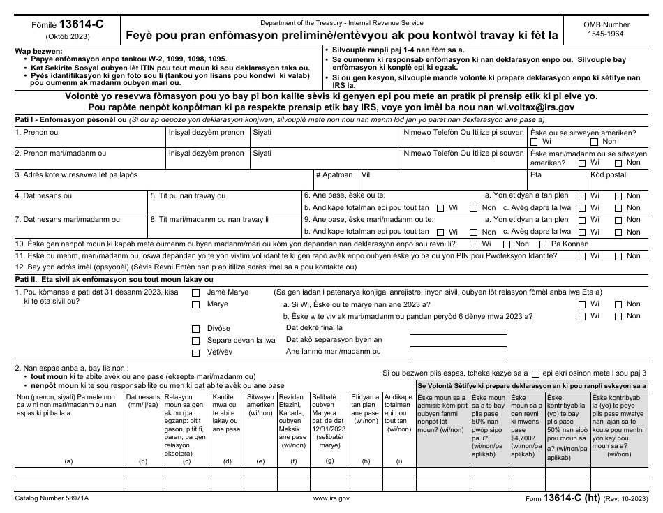 IRS Form 13614-C (HT) - Fill Out, Sign Online And Download Fillable PDF ...