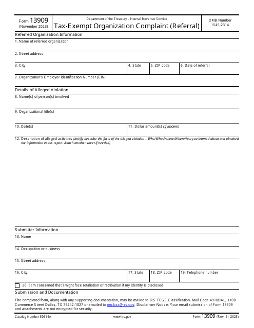 IRS Form 13909  Printable Pdf
