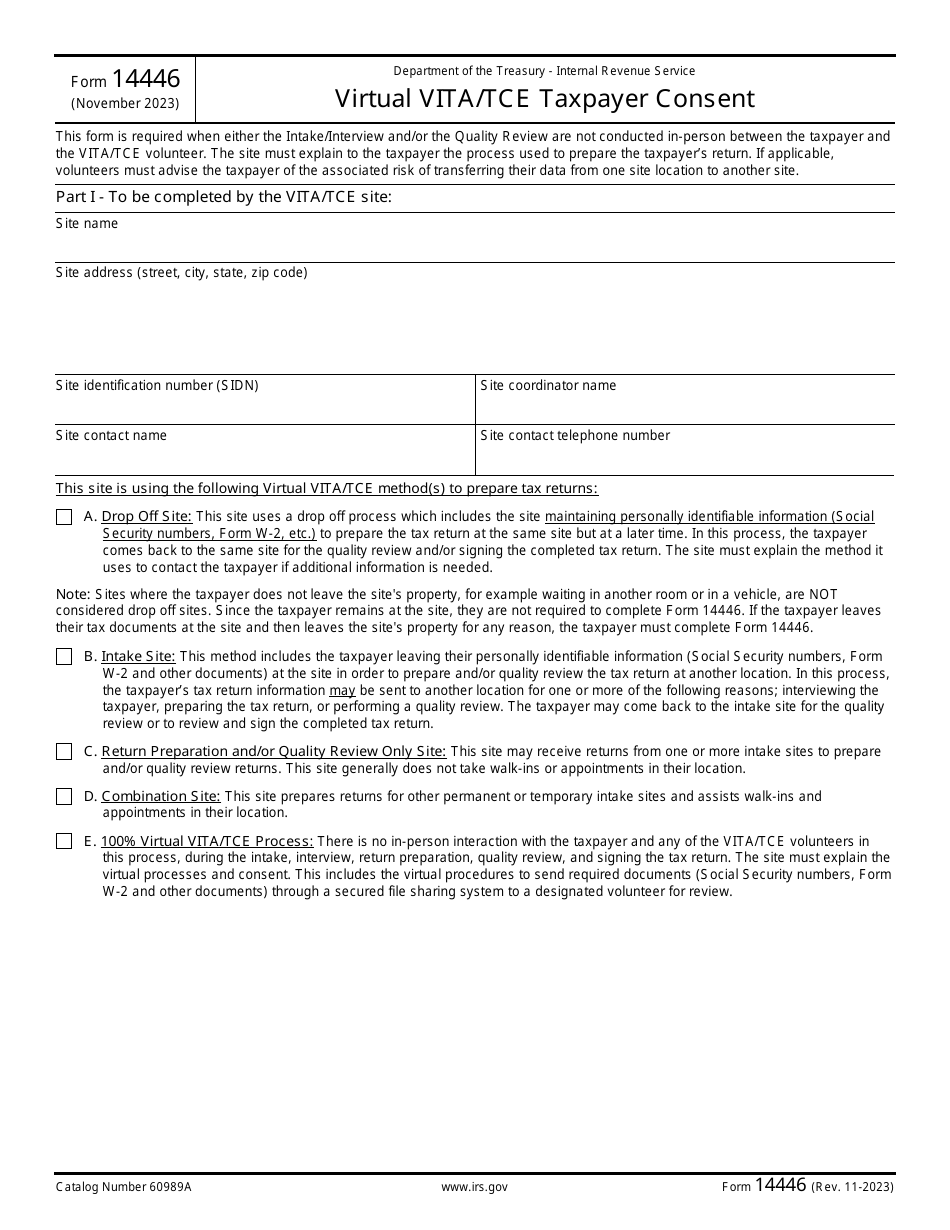 IRS Form 14446 Virtual Vita / Tce Taxpayer Consent, Page 1