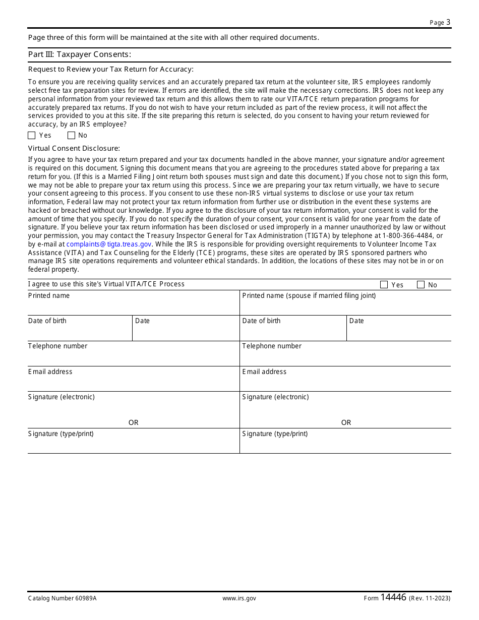 IRS Form 14446 Virtual Vita / Tce Taxpayer Consent, Page 3
